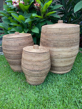 Balinese Hand Woven Rattan Laundry Basket w/Lid - 3 Sizes - Clothes Basket