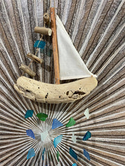 Balinese Sail Boat Sea Glass Windchime / Mobile - Glass Chime Decor Hanger