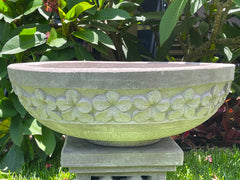 Balinese Hand Crafted Frangipani Water Bowl / Bird Bath or Pot / Bowl on Stand