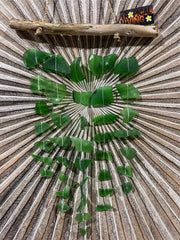 Balinese Sea Glass w/Wood Top Windchime / Mobile - Glass Chime Decor Hanger