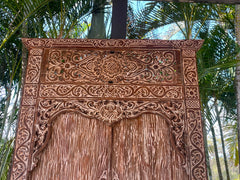 Authentic Balinese Teak Doors in Frame - Hand Carved Recycled Teak Bali Doors