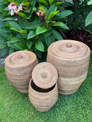 Balinese Hand Woven Rattan Laundry Basket w/Lid - 3 Sizes - Clothes Basket