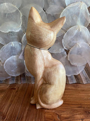 NEW Balinese Hand Carved Wooden Cat Sculpture - Wooden Cat Sculpture