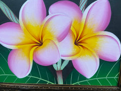 Balinese Canvas Frangipani Painting w/Bali Carved Frame - Frangipani Painting