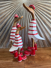 NEW Balinese Hand Carved Wooden L Striped Duck - Bali Rice Paddy Duck