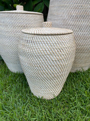 Balinese Hand Woven Rattan Laundry Basket w/Lid - 3 Sizes - Clothes Basket