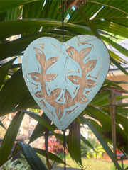 Balinese Wood / Bamboo Love Heart Wind Chime - Bali Heart Style Wind Chime AQUA