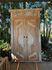 Authentic Balinese Teak Doors in Frame - Hand Carved Recycled Teak Bali Doors