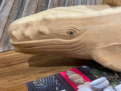 Balinese Hand Carved Suar Wood Whale Sculpture - Whale Wood Carving w/Calf 50cm