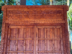 Authentic Balinese Teak Doors in Frame - Hand Carved Recycled Teak Bali Doors