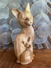 NEW Balinese Hand Carved Wooden Cat Sculpture - Wooden Cat Sculpture