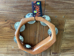 New Bali Wooden Tambourine - Hand Crafted Bali 6 Jingle Hexagonal Tambourine
