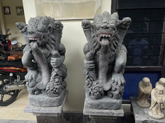 Balinese Carved Concrete Lion Statue - Traditional Bali Statue - Bali Garden Art