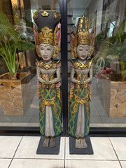 NEW Balinese Hand Carved Wooden Rama & Shinta Sculptures - Set of 2 1m tall