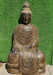Balinese Master Carved LAVA Stone Buddha Statue w/Draped Cloak - RARE PIECE!!