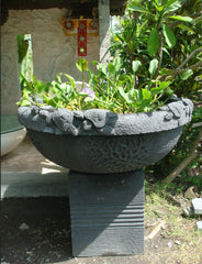 LARGE Balinese Turtle w/Coral Carving Water Bowl on Stand - Balinese Water Bowl