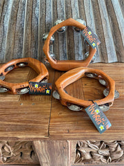 New Bali Wooden Tambourine - Hand Crafted Bali 6 Jingle Hexagonal Tambourine