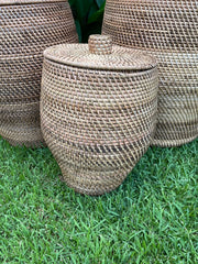 Balinese Hand Woven Rattan Laundry Basket w/Lid - 3 Sizes - Clothes Basket