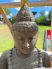 Hand Carved Greenstone Balinese Buddha Statue w/Batik Cloak - Bali Buddha Statue