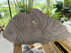 New Balinese Lava Stone Fish - Bali Carved Pink Lava Stone Fish Statue