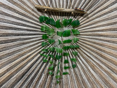 Balinese Sea Glass w/Wood Top Windchime / Mobile - Glass Chime Decor Hanger
