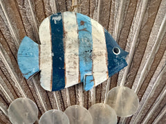 NEW Balinese Wooden Wooden Fish & Capiz Mobile / Windchime - Bali BOHO Mobile