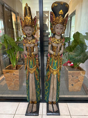 NEW Balinese Hand Carved Wood Rama & Shinta Sculptures 1.5m Tall - Set of 2