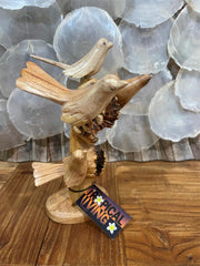 NEW Balinese Hand Carved Wooden Bird Sculpture - Wooden Birds in Tree Sculpture