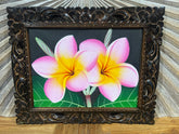 Balinese Canvas Frangipani Painting w/Bali Carved Frame - Frangipani Painting