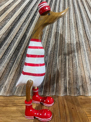 NEW Balinese Hand Carved Wooden L Striped Duck - Bali Rice Paddy Duck