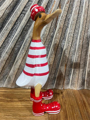 NEW Balinese Hand Carved Wooden S Striped Duck - Bali Rice Paddy Duck