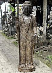 Balinese Master Carved LAVA Stone Buddha Statue w/Batik Cloak - RARE PIECE!!