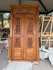 Authentic Balinese Teak Doors in Frame - Hand Carved Recycled Teak Bali Doors