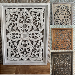 Balinese Carved MDF/WOOD Framed Mandala Wall Panel - Balinese Carved Panel 80x60