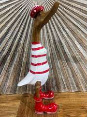 NEW Balinese Hand Carved Wooden M Striped Duck - Bali Rice Paddy Duck