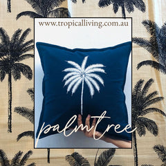 Balinese Linen Palm Tree Cushion Cover 40x40cm Navy Blue - Bali Cushion Cover