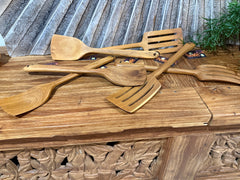 Balinese Hand Crafted Teak Kitchen Utensils - Teak Wok Spoon - Teak Egg Flipper