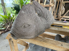 New Balinese Lava Stone Fish - Bali Carved Pink Lava Stone Fish Statue