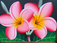 Balinese Canvas Frangipani Painting w/Bali Carved Frame - Frangipani Painting