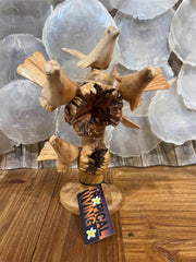 NEW Balinese Hand Carved Wooden Bird Sculpture - Wooden Birds in Tree Sculpture