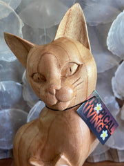 NEW Balinese Hand Carved Wooden Cat Sculpture - Wooden Cat Sculpture