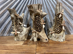 Balinese Hand Carved Teak Wood Bee's on Hive Sculptures - Wooden Bee Sculpture