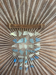 Balinese Sea Glass w/Wood Top Windchime / Mobile - Glass Chime Decor Hanger