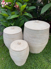 Balinese Hand Woven Rattan Laundry Basket w/Lid - 3 Sizes - Clothes Basket