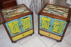 Balinese Teak Cabinet w/Mosaic Timber Top - Quality Bali Recycled Teak Cabinet