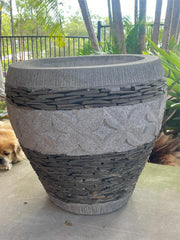 Balinese Slate Pot w/Frangipani Carving - Bali Feature Pot - 2 Sizes 40 or 50cm