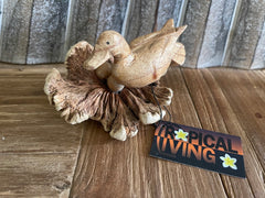 Balinese Hand Carved & Crafted Suar Wood Duck w/Nest Sculpture - Bali Carving