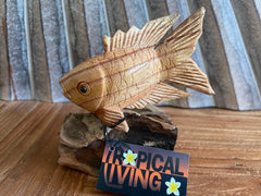 NEW Balinese Hand Carved & Crafted Suar Wood Gold Fish Sculpture - Bali Carving