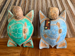 Balinese Hand Carved & Crafted Wooden Turtle w/Baby Sculpture - Bali Turtle Art
