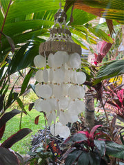Balinese Shell Top Capiz Shell Wind Chime w/beads / Mobile - Shell Decor Hanger*